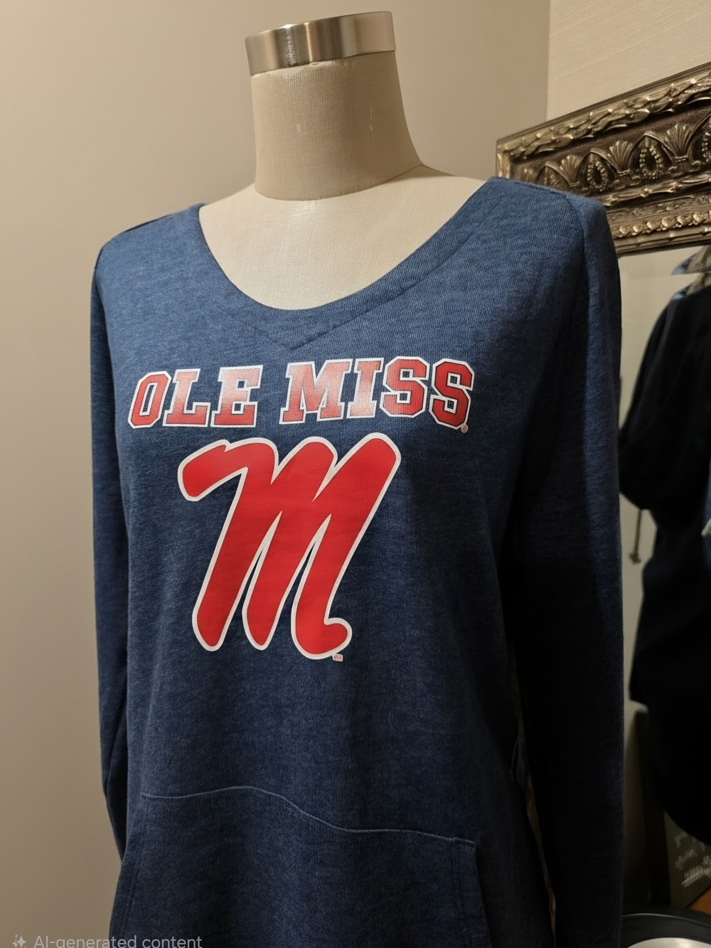 Ole Miss • Blue Long-Sleeve Hooded Pullover.  Sz M